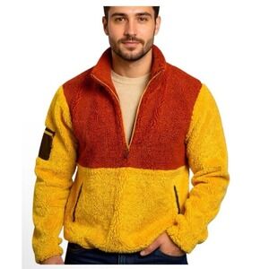 Stoic Mens MTN Pullover 1/2 Zip Sherpa Rust Yellow Fleece Sweatshirt Jacket Sz L